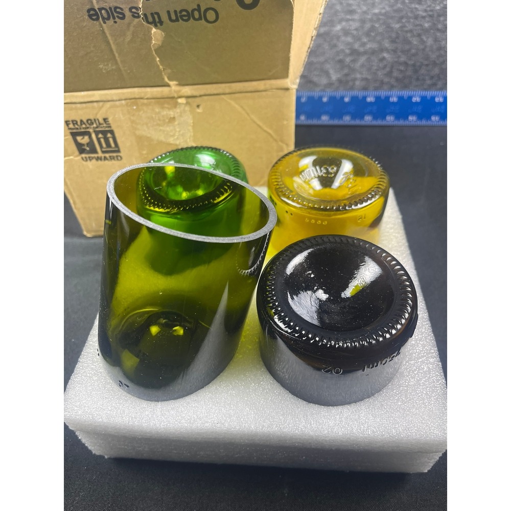 SOUJOY 4 Pack Stemless Wine Glasses Upcycled Recycled Bottle Barware Green Amber
